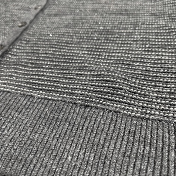 Ann Taylor Loft size large grey shimmery button up vneck cardigan sweater EUC - Picture 6 of 15